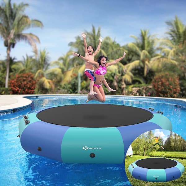 15 ft. Inflatable Water Bouncer Splash Padded Water Trampoline Blue & Green