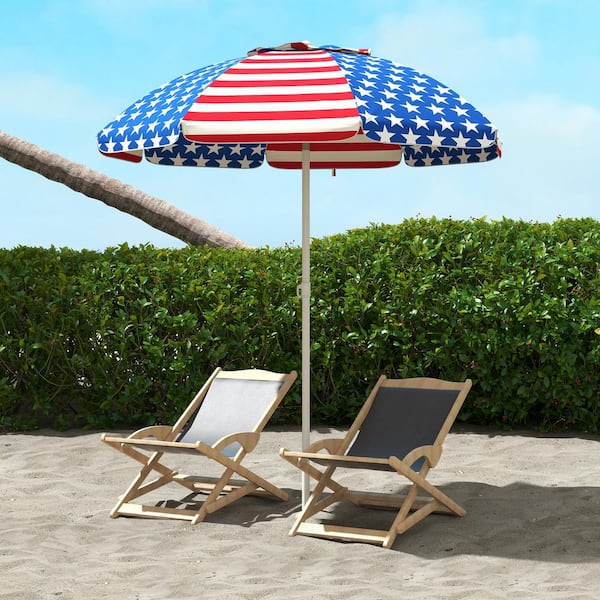 flag patio umbrella AMMSUN 7.5ft High Wind Beach with Air Vent & Ash Wood Pole or next to swimming pools USA Flag Umbrella Lack's