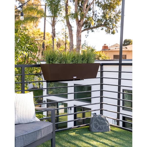 36 in. x 10 in. Espresso Plastic Railing Window Box