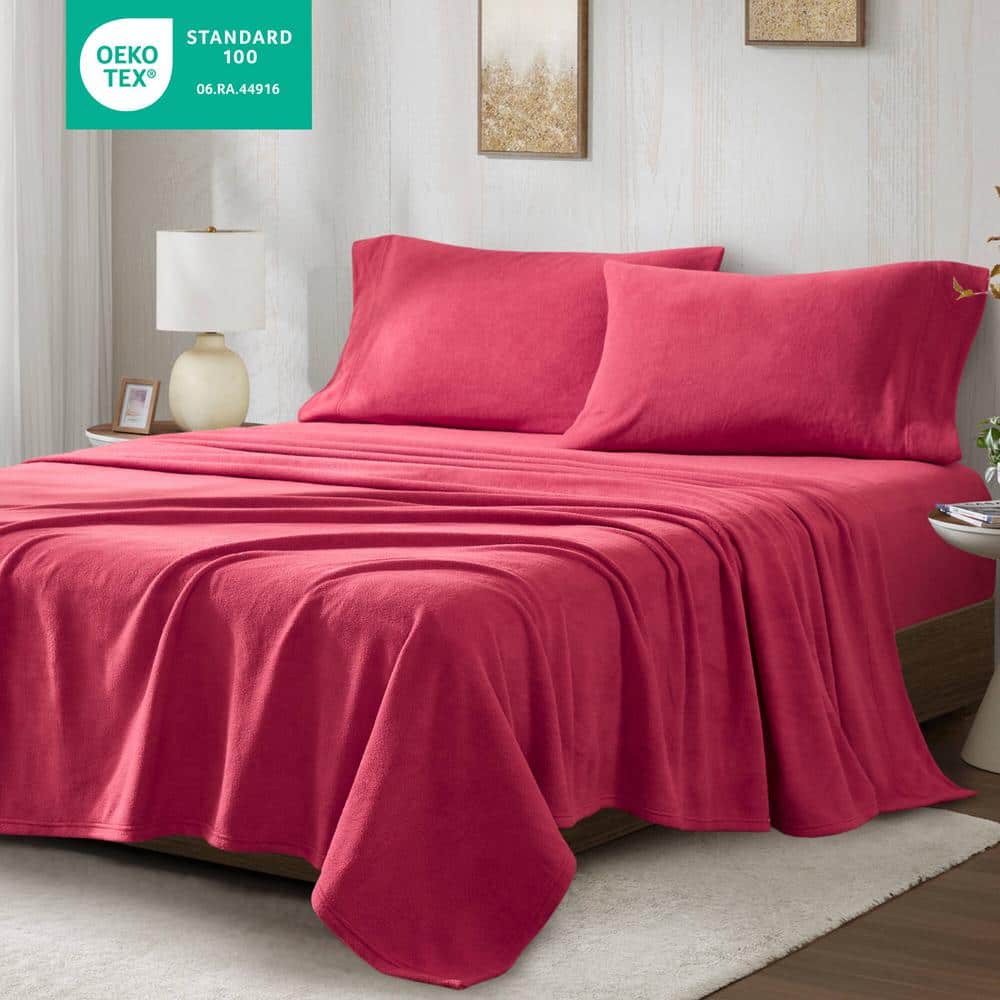 Red Twin XL Micro Fleece Sheet Set with Pillowcase