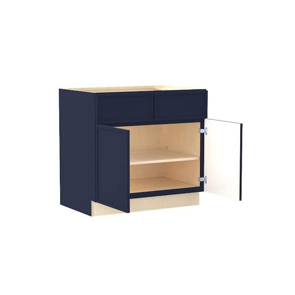 Home Decorators Collection Franklin 36 in. W x 21 in. D x 34.5 in. H Assembled Plywood Base Bath Cabinet in Vessel Blue with Soft Close
