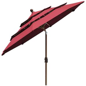 9 ft. 3-Tiers Market Umbrella Patio Umbrella with Ventilation and 5-Years Non-Fading in Burgundy