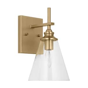 Ruben 1-Light Satin Brass Bath Vanity Wall Sconce with Clear Glass Shade