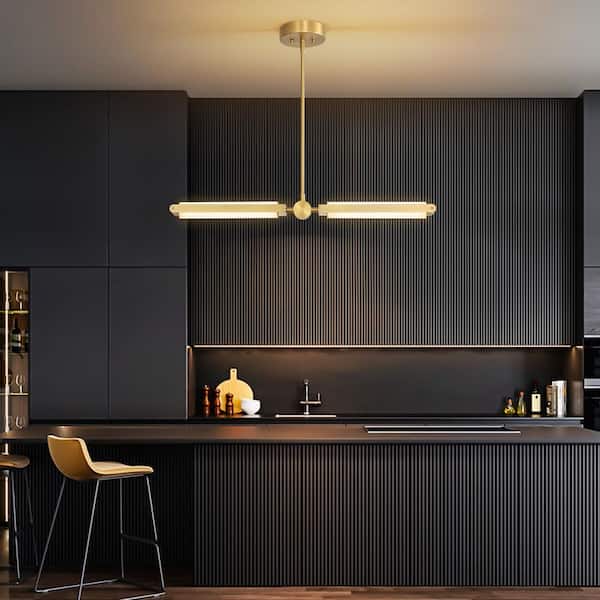 Elziabeth 2-Light Modern Linear Brushed Gold Dimmable Integrated LED Pendant Light