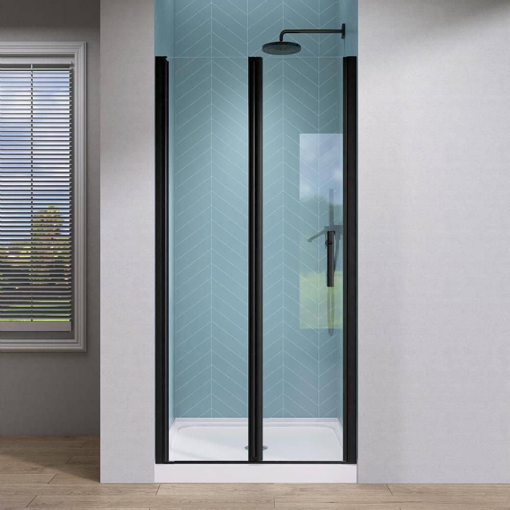 36 to 37.25 in. W x 72 in. H Bifold Semi-Frameless Pivot Swing Shower Door Hinged Shower Panel in Black with Clear Glass price history on PriceWatchPro
