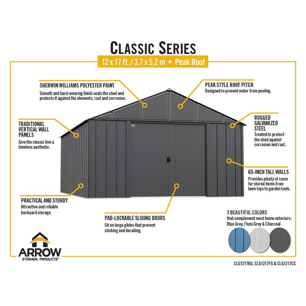 17 ft Blue Grey Galvanized Steel Storage Shed Kit