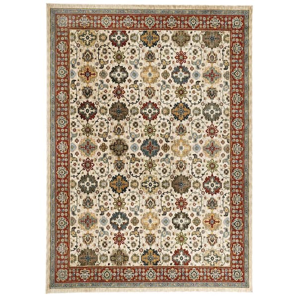 Home Decorators Collection Earltown Ivory/Rust 9 ft. X 12 ft. 9 in. Oriental Polyester Area Rug