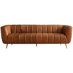 Martin 85.5 in. W Square Arm Genuine Leather Luxury Living Room Sofa in Cognac Brown (Seats 3)