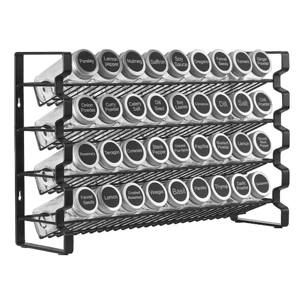 Spice Rack Organizer for Cabinet, 4-Tier Steel Seasoning Rack with 36 Glass Jars, Labels, Funnel, 18 x 11 in.