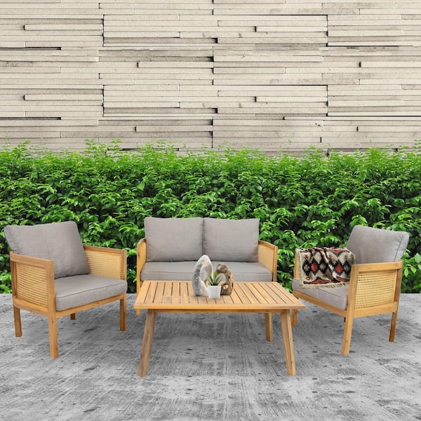 Sanibel 4-Piece Acacia Wood Outdoor Conversation Set-Gray