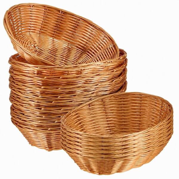15-Piece Light Brown Polypropylene Handwoven Oval Bread and Fruit Serving Basket Set, 9 x 6 x 2.6