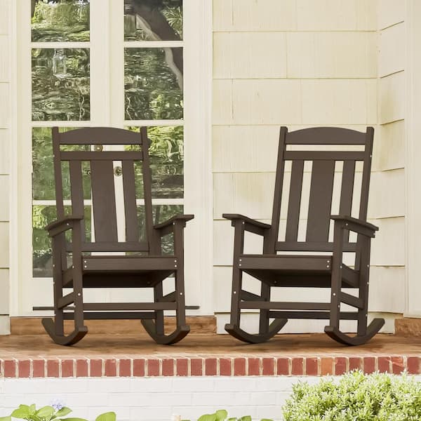 OrangeOne All Weather Resistant Recycled HIPS Plastic Patio Outdoor Rocking Chair For Outdoor Indoor in Coffee Brown(Set of 2)