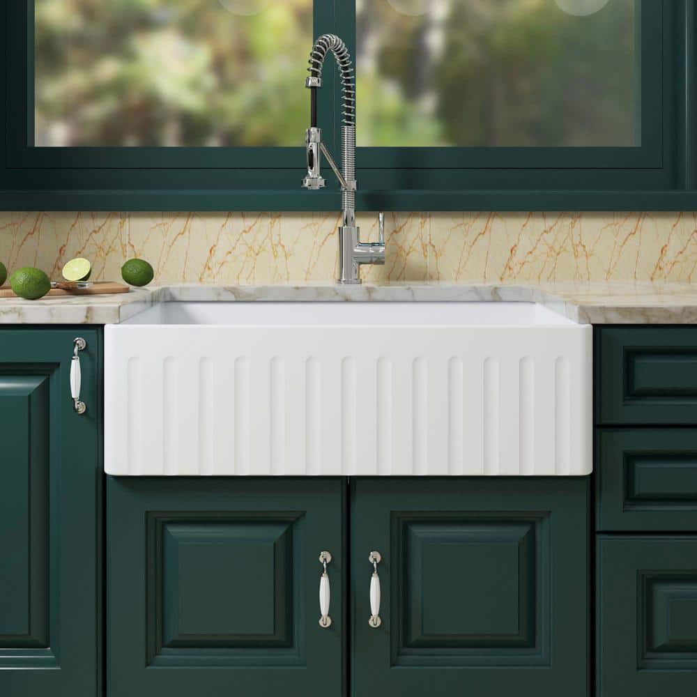 33'' Glossy White Fireclay Farmhouse Kitchen Sink
