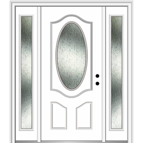 MMI Door 60 in. x 80 in. Left-Hand Inswing Rain Glass Brilliant White Fiberglass Prehung Front Door on 6-9/16 in. Frame