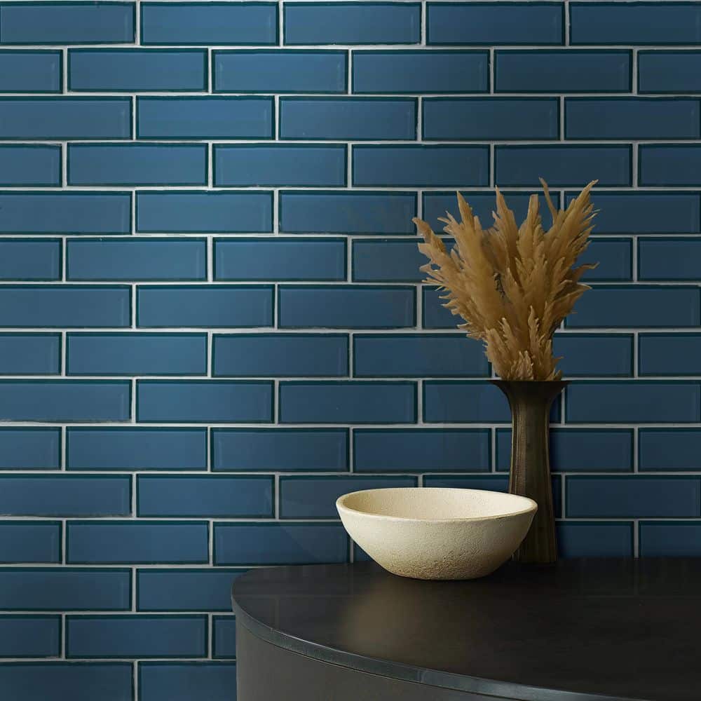 Haiku Sapphire 3x9 Beveled Glass Subway Tile Case