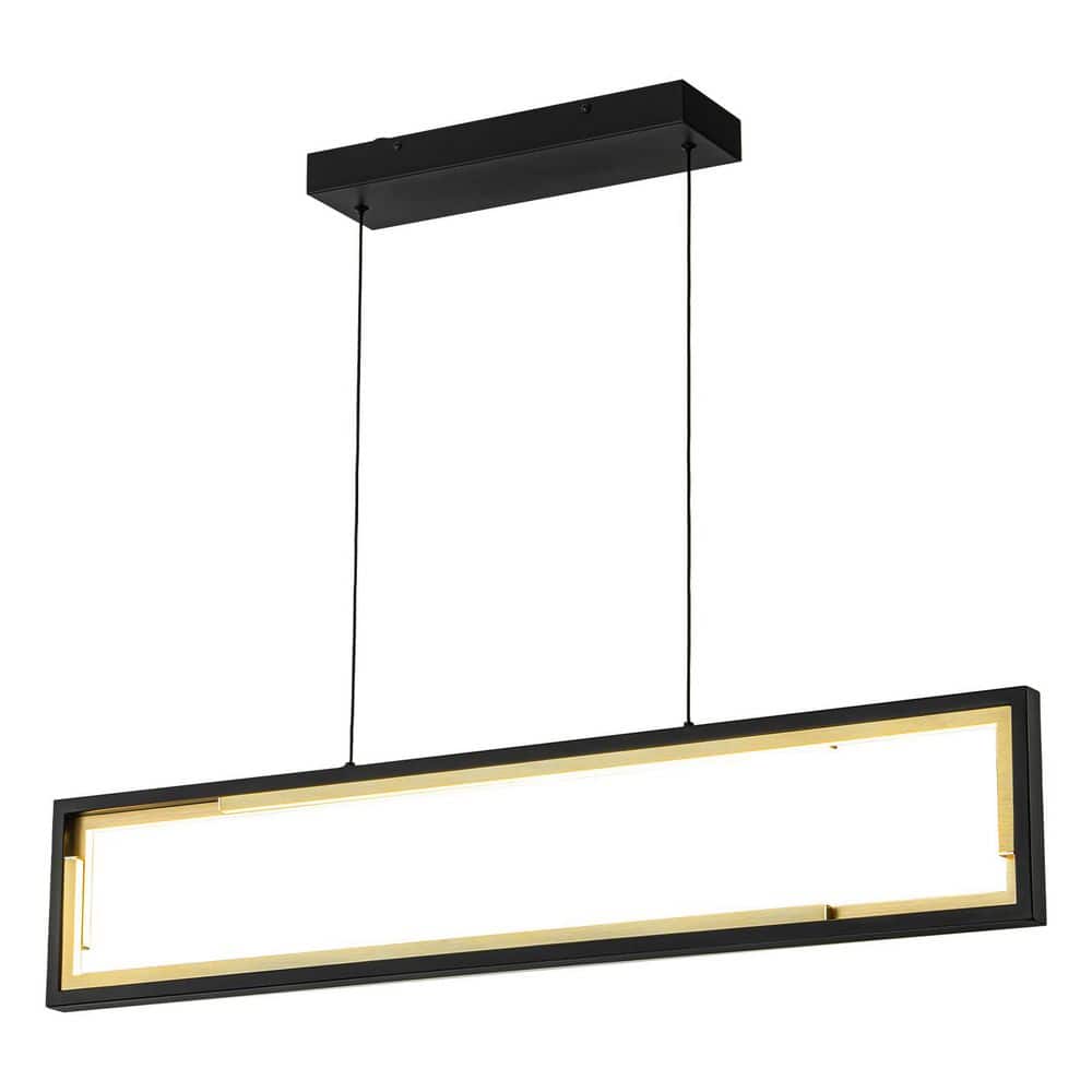39.37 in. 30-Watt 1-Light Black and Gold Rectangle Integrated LED Pendant L