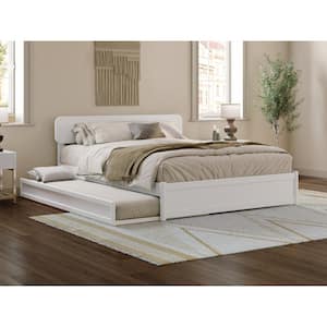 Capri White Solid Wood Frame Queen Platform Bed with Panel Footboard and Twin XL Trundle