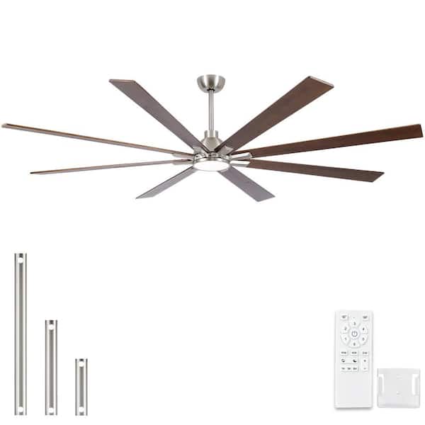 Cryrise 84 in. Indoor Brushed Nickel Standard Downrod Mount Ceiling Fan with Integrated LED, 8-Wood Blades and Remote