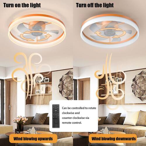 19.7 in. Integrated LED Indoor Orange Ceiling Fan with Remote Control, Adjustable 3 Color Temperature Lighting