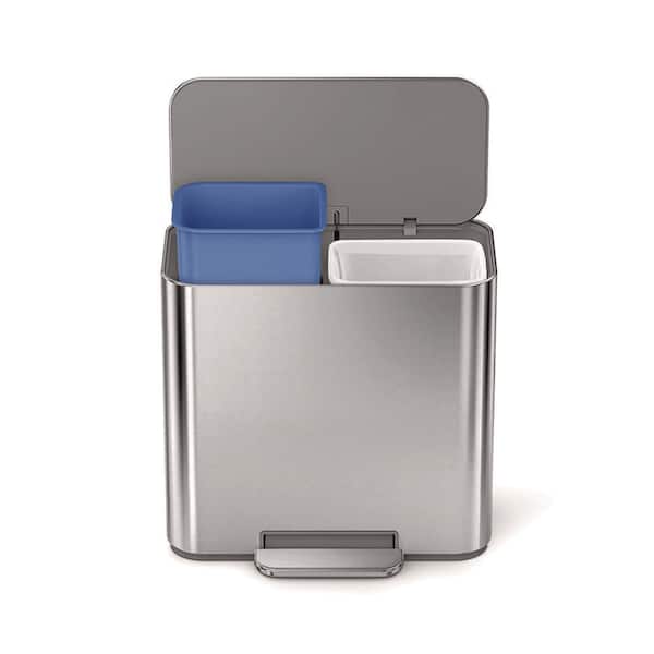 15 Liter Rectangular Dual Compartment Step Trash and Recycling Can, Brushed Stainless Steel