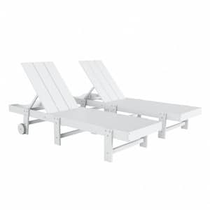 Shoreside 2-Piece Modern HDPE Fade Resistant Portable Reclining Chaise Lounge Chairs With Wheels in White