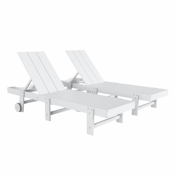 WESTIN OUTDOOR Shoreside 2-Piece Modern HDPE Fade Resistant Portable Reclining Chaise Lounge Chairs With Wheels in White