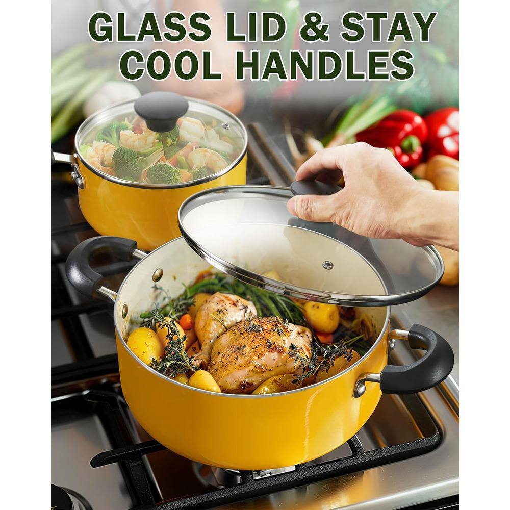 Yellow Nonstick Aluminum 10-Piece Cookware Set with Glass Lids