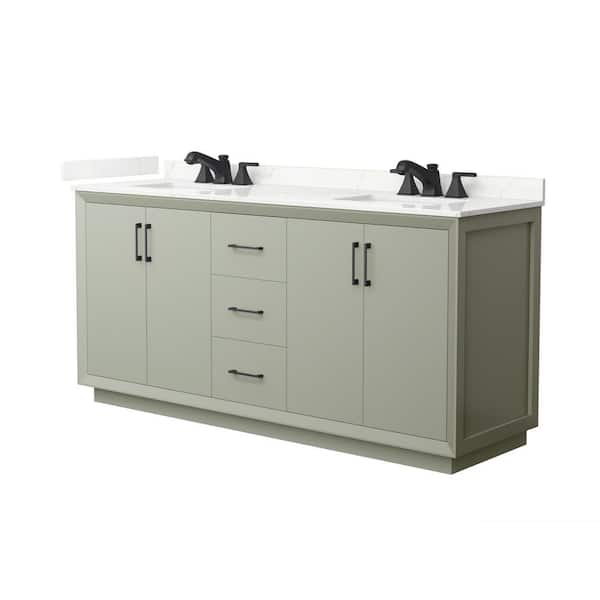 Wyndham Collection Strada 72 in. W x 22 in. D x 35 in. H Double Bath Vanity in Light Green with Giotto Quartz Top