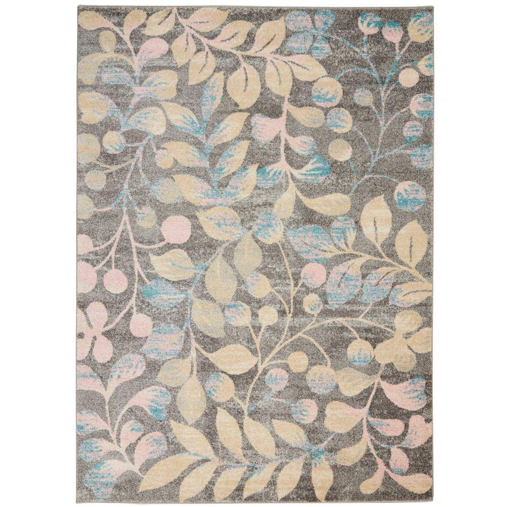 Elegant Grey/Beige Floral Synthetic 5' x 7' Area Rug