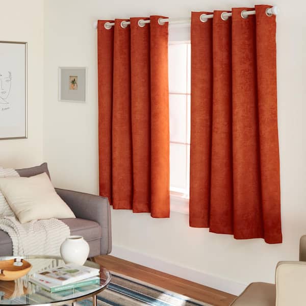 EXCLUSIVE HOME Lustre Mecca Orange Solid Woven Room Darkening Grommet Top Curtain, 52 in. W x 63 in. L (Set of 2)