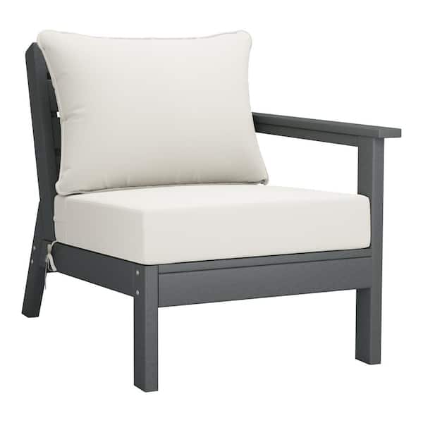 WESTIN OUTDOOR Birchwood Outdoor Patio Deep Seating Right Facing Arm HDPE Lounge Chair in Grey with White Cushions