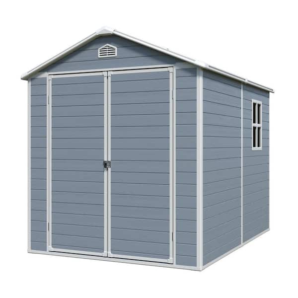 6 ft. W x 8 ft. D Resin Outdoor Storage, Plastic Garden Sheds with Floor and Lockable Door Grey (48 sq. ft. )