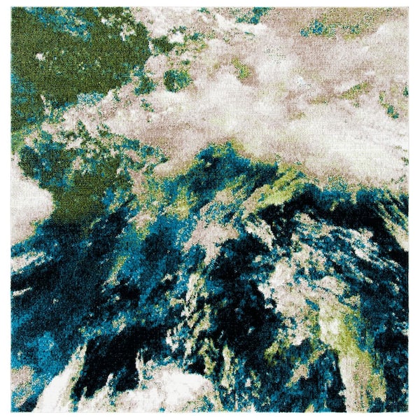 Glacier 5 ft. x 5 ft. Square Navy/Green Abstract Area Rug