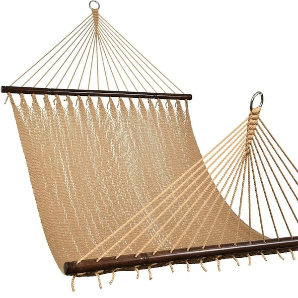 10.5 ft. Double 2 Person Caribbean Rope Hammock, Hand Woven Polyester Hammock with Spreader Bars, 450 lbs. Capacity