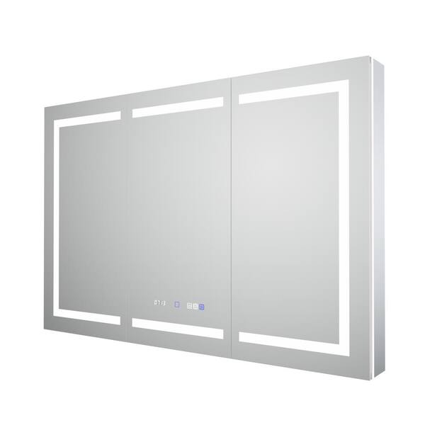 54 in. W x 36 in. H Rectangular Aluminum Recessed/Surface Mount LED Medicine Cabinet with Mirror, 10X Magnifier, USB