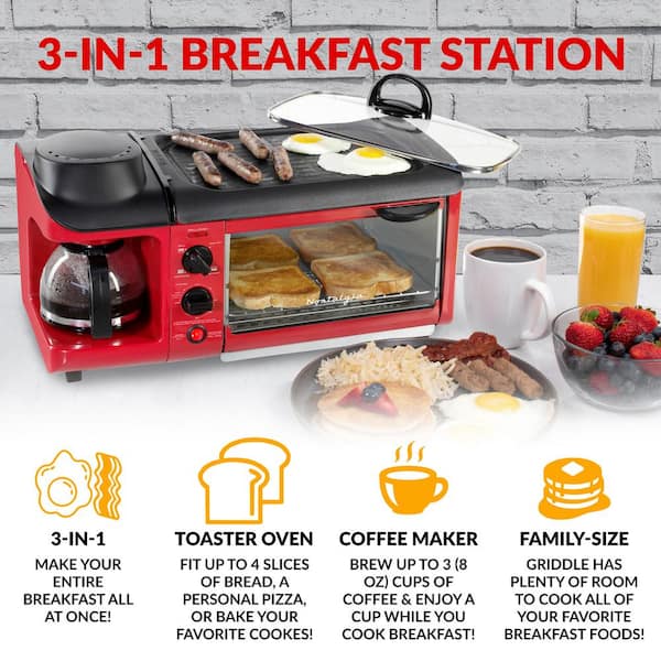 Nostalgia 1500 W 4-Slice Red Toaster Oven Breakfast Station BST3RR - The  Home Depot
