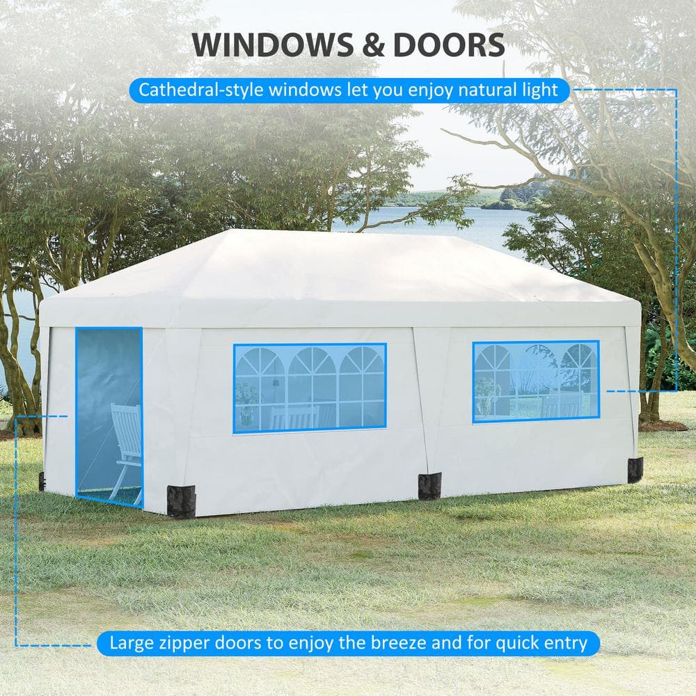 Large White Rectangular Pop-Up Canopy Tent with Sidewalls and Carry Bag