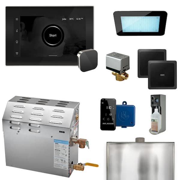 Mr. Steam MS (XDream) 9000-Watt Steam Generator with iSteamX Control and Aroma Glass Steamhead in Black Polished Nickel