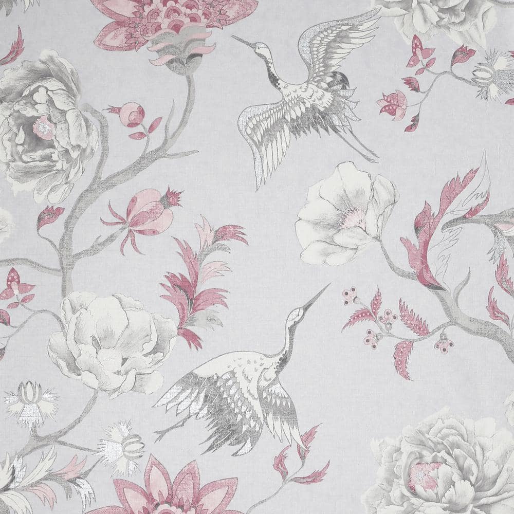 Arthouse Japanese Crane Floral Vinyl Metallic Highlights Wallpaper ...