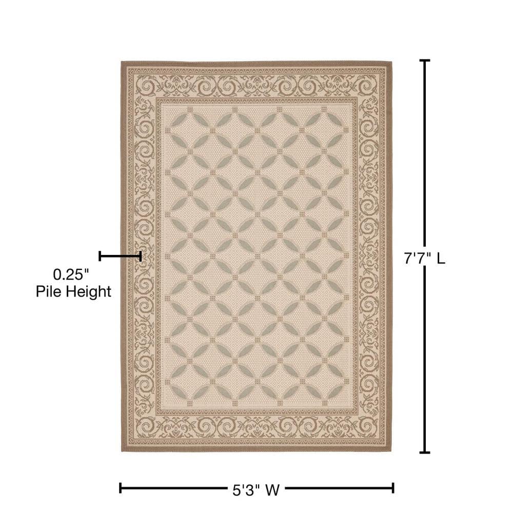 Beige and Dark Beige Synthetic Rectangular Area Rug with Baroque Print