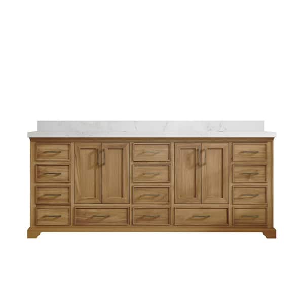 Willow Collections Charlotte Teak 84 in. W x 22 in. D x 36 in. H Double Sink Bath Vanity in Premium Polish with 2 in. Empira Qt. Top