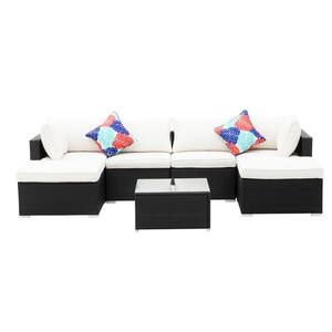 7-Piece Rattan Patio Conversation Set with White Cushions