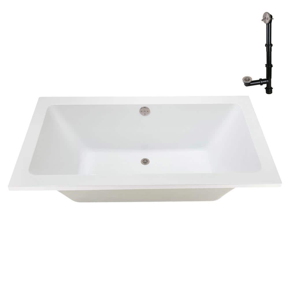 66'' x 34'' Glossy White Acrylic Soaking Drop-In Bathtub