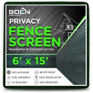 6 ft X 15 ft Green Privacy Fence Screen Netting Mesh with Reinforced Grommet for Chain link Garden Fence