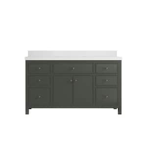Sonoma 60 in. W x 22 in. D x 36 in. H Single Sink Bath Vanity in Pewter Green with 2" White Quartz Top