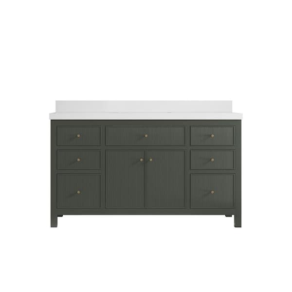 Willow Collections Sonoma 60 in. W x 22 in. D x 36 in. H Single Sink Bath Vanity in Pewter Green with 2 in. White Quartz Top