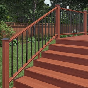 6 ft. Redwood-Tone Southern Yellow Pine Moulded Stair Rail Kit with Aluminum Square Balusters