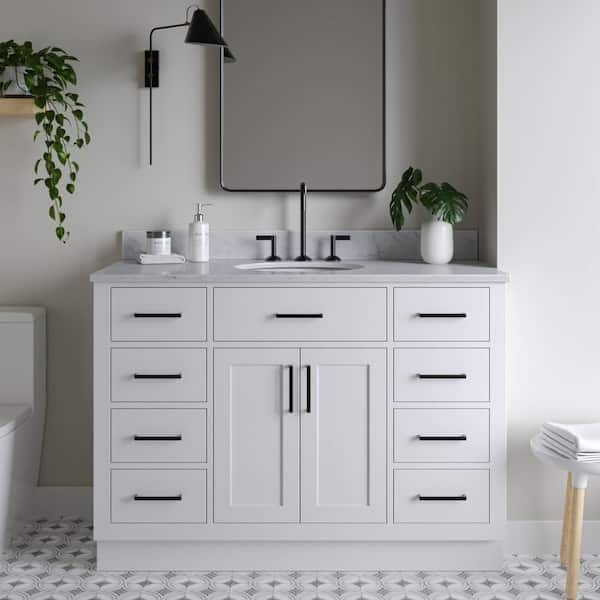 ARIEL Hepburn 49 in. W x 22 in. D x 35.25 in. H Bath Vanity in White with Carrara Marble Vanity Top in White with White Basin