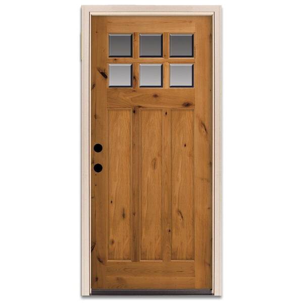 Steves & Sons Craftsman 6 Lite Prefinished Knotty Alder Wood Prehung Front Door-DISCONTINUED