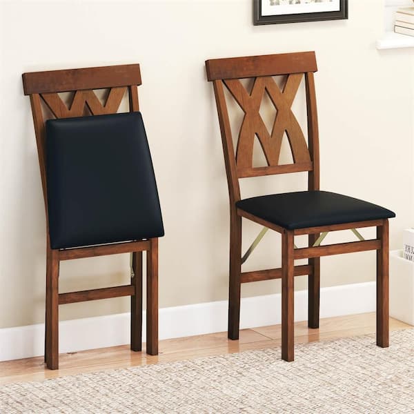 Black Faux Leather Folding Dining Chairs Set of 2 with Rubber Wood Frame